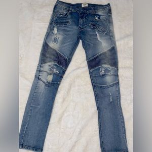 KDNK distressed moto biker jeans for men / gently used // skinny fit